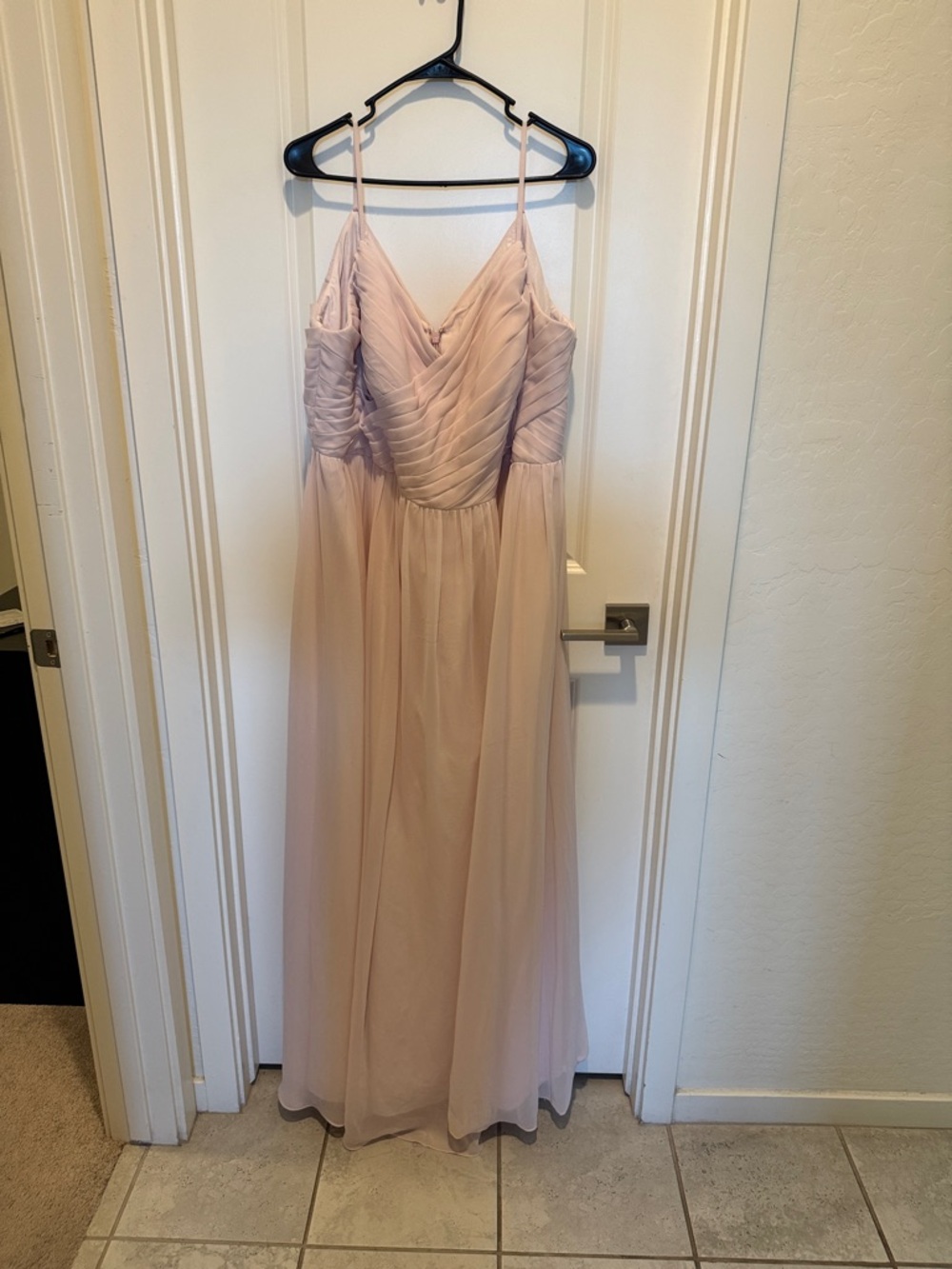 Azazie Blush Chiffon Maxi Dress with Ruched Bodice